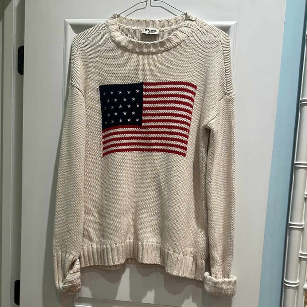 Show Me Your MuMu Cream and Red Crew Neck Sweater